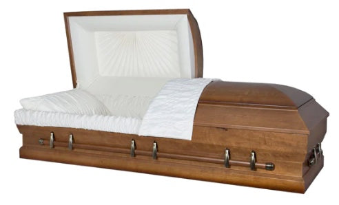 BURGUNDY oversize wood funeral casket